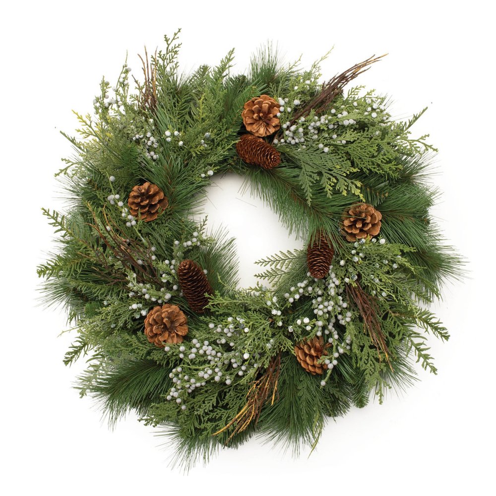 25" Green And Brown Christmas Pine Artificial Wreath