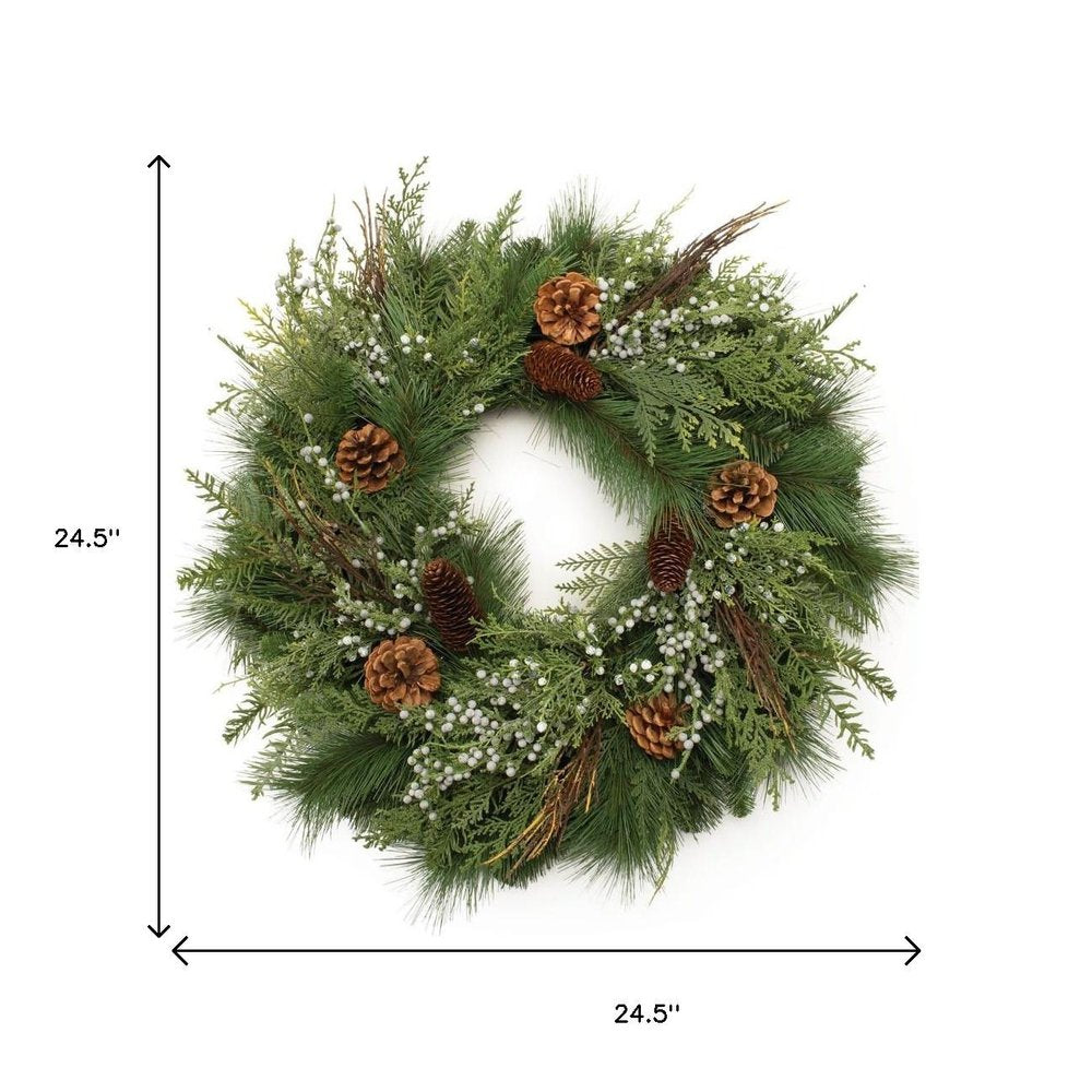 25" Green And Brown Christmas Pine Artificial Wreath