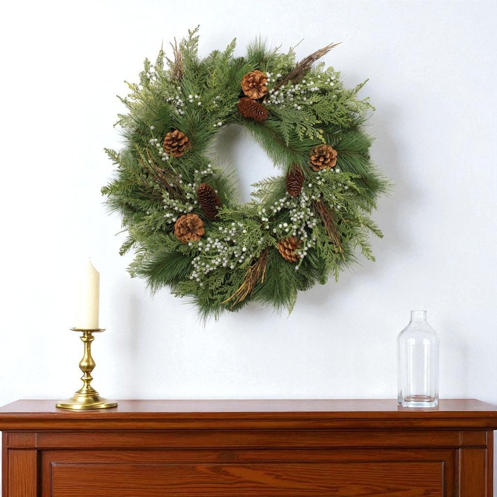 25" Green And Brown Christmas Pine Artificial Wreath