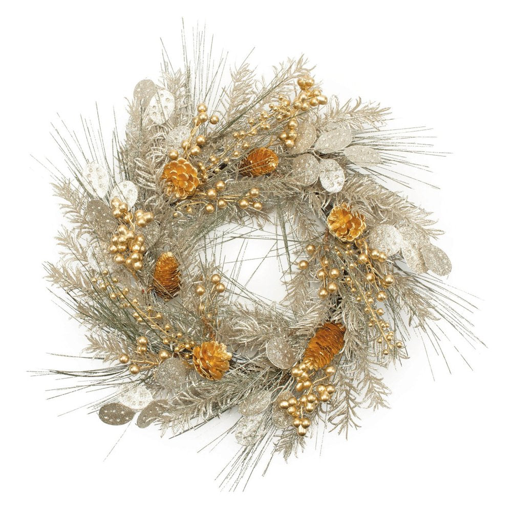 24" Gold And Silver Christmas Eucalyptus And Mixed Assortment Artificial Wreath