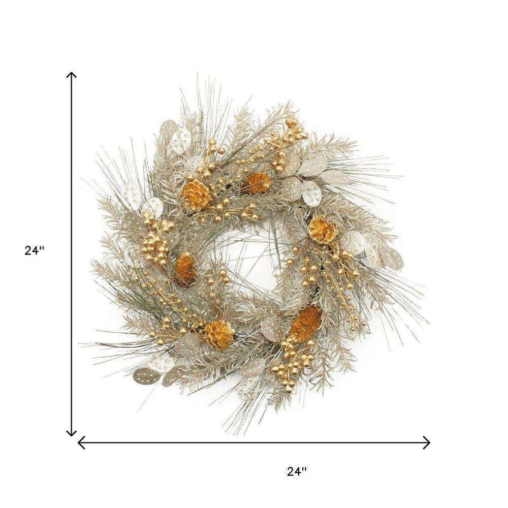 24" Gold And Silver Christmas Eucalyptus And Mixed Assortment Artificial Wreath