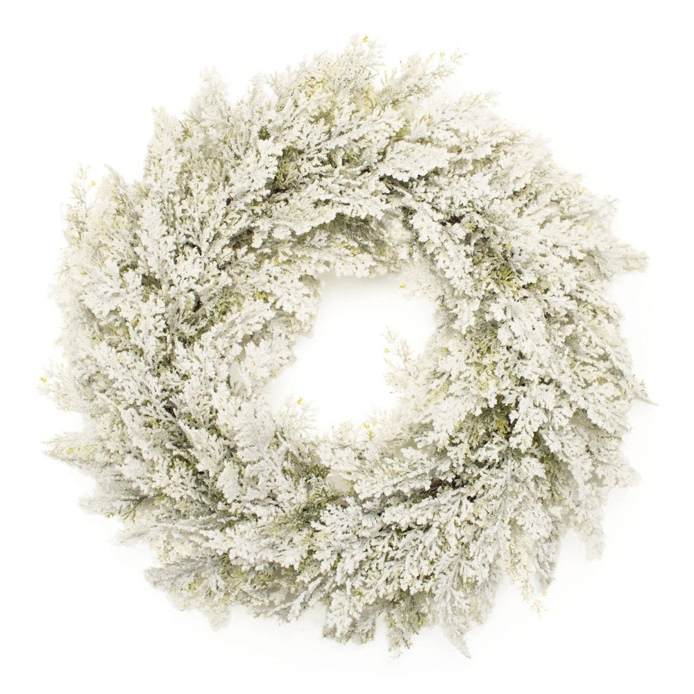 24" Green And White Flocked Pine Christmas Artificial Wreath