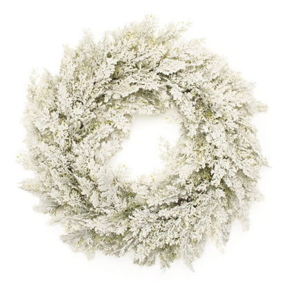 24" Green And White Flocked Pine Christmas Artificial Wreath