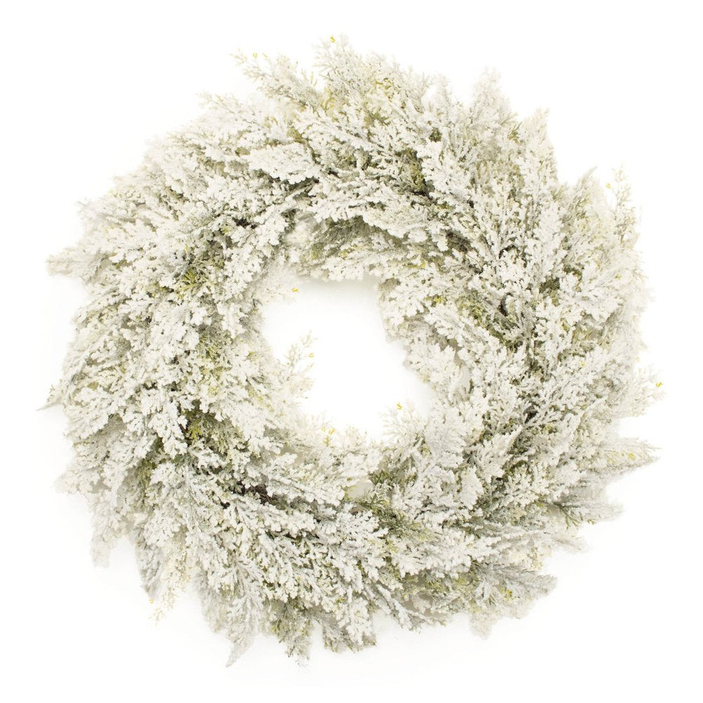 24" Green And White Flocked Pine Christmas Artificial Wreath