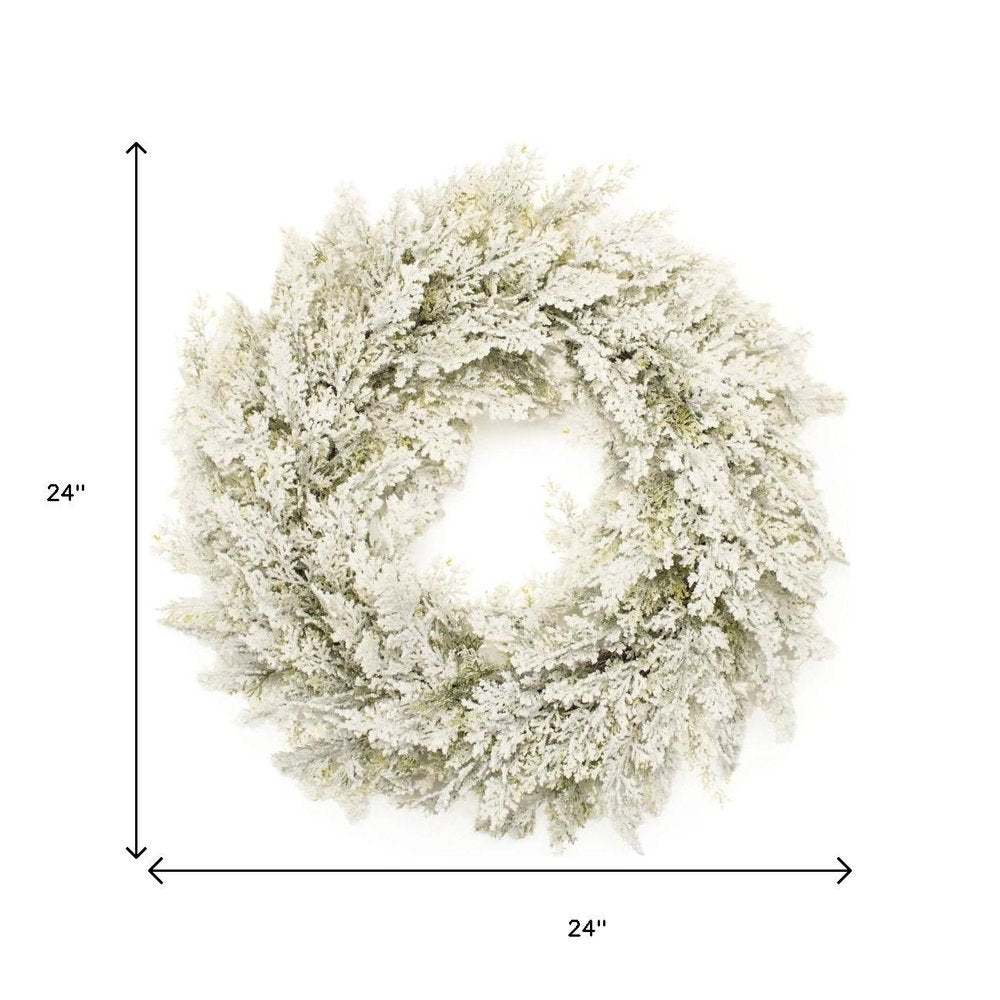 24" Green And White Flocked Pine Christmas Artificial Wreath