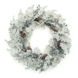24" White Flocked Pine And Pinecone Artificial Wreath