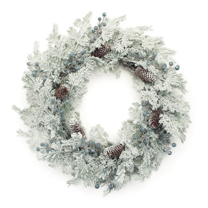 24" White Flocked Pine And Pinecone Artificial Wreath