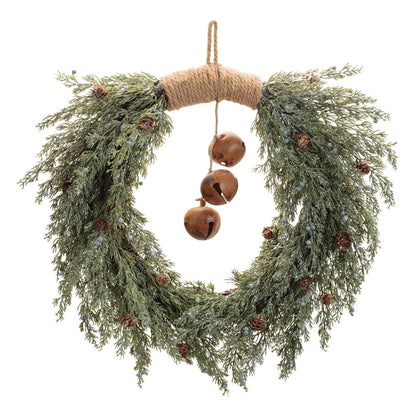 22" Green And Brown Pine And Jingle Bells Artificial Christmas Wreath