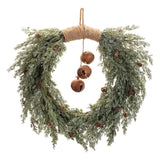 22" Green And Brown Pine And Jingle Bells Artificial Christmas Wreath