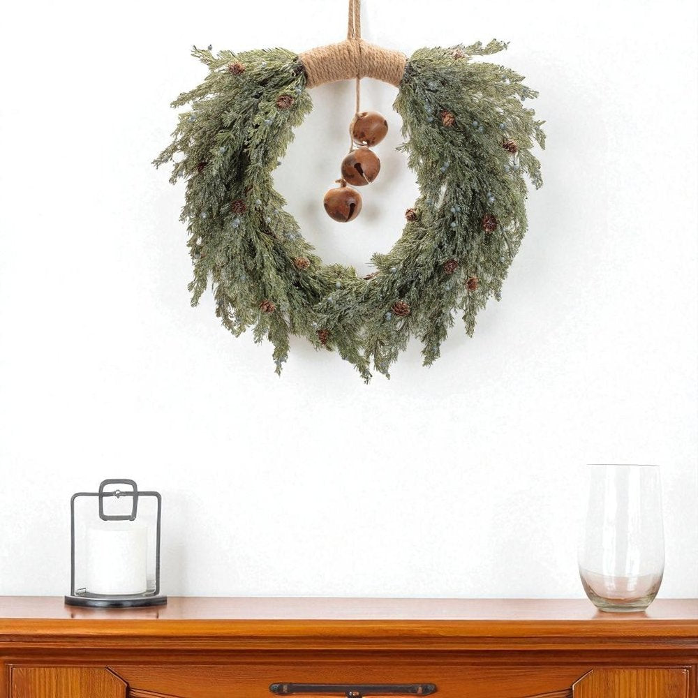 22" Green And Brown Pine And Jingle Bells Artificial Christmas Wreath
