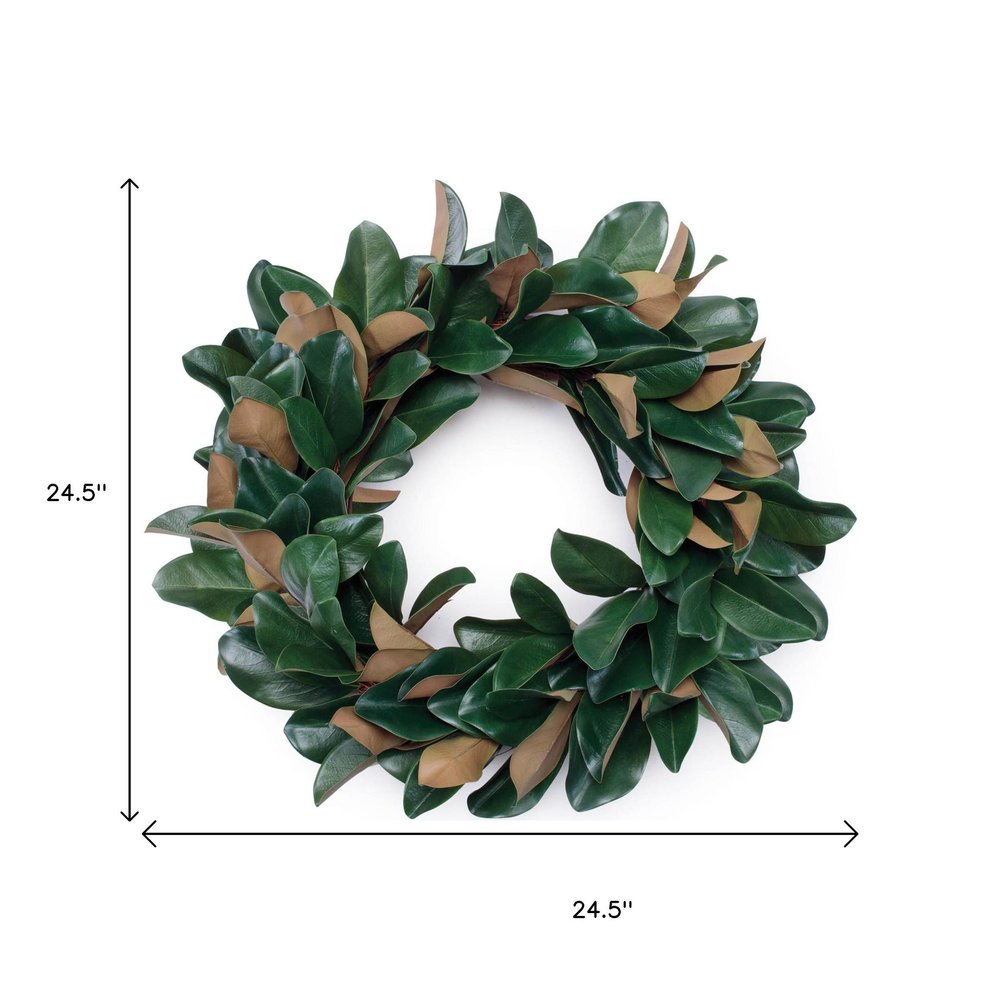25" Green And Beige Magnolia Artificial Wreath