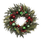29" Green Red And Brown Artificial Pine Pinecone And Ornaments Christmas Wreath