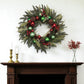 29" Green Red And Brown Artificial Pine Pinecone And Ornaments Christmas Wreath