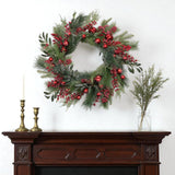 25" Green And Red Artificial Pine Berries And Ornaments Christmas Wreath