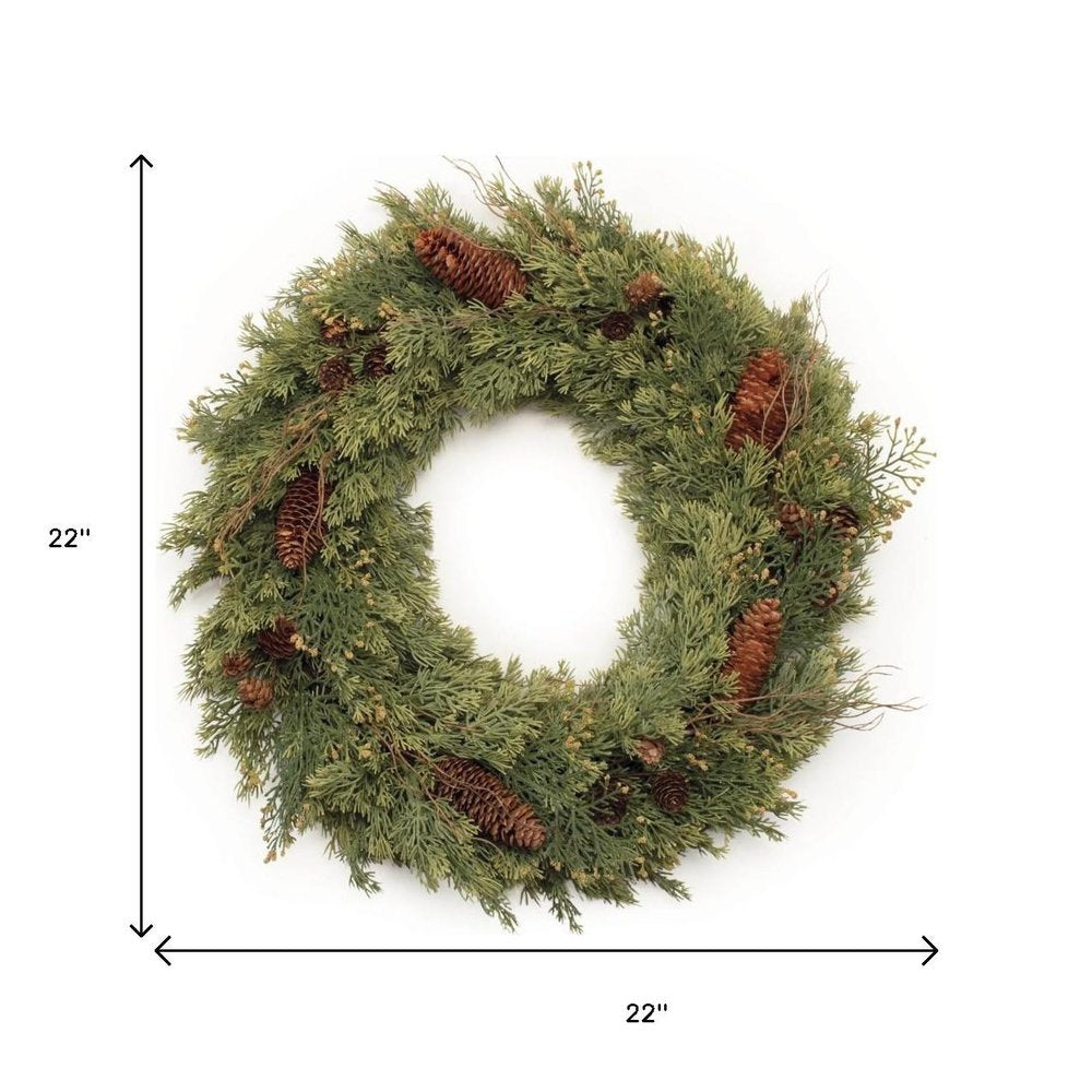 22" Green And Brown Christmas Pine Artificial Wreath