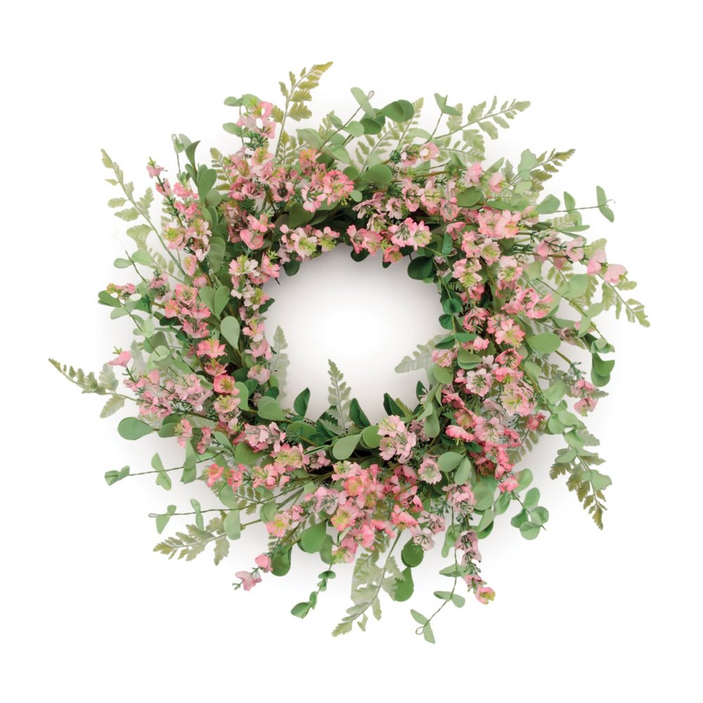 18" Pink And Green Mixed Assortment Artificial Wreath