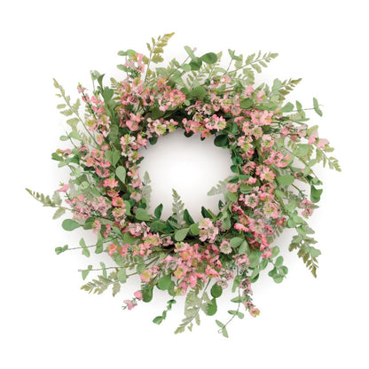 18" Pink And Green Mixed Assortment Artificial Wreath
