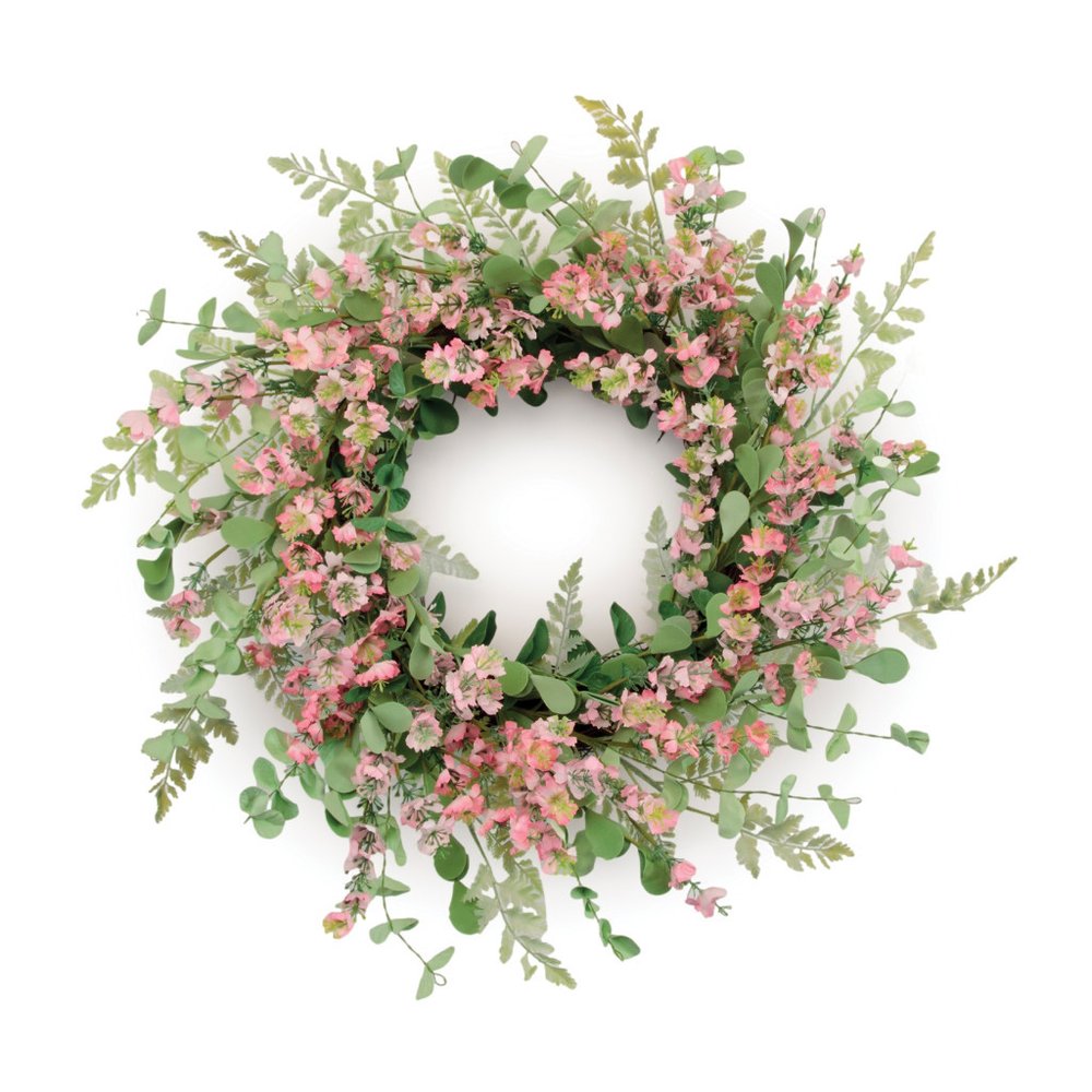 18" Pink And Green Mixed Assortment Artificial Wreath