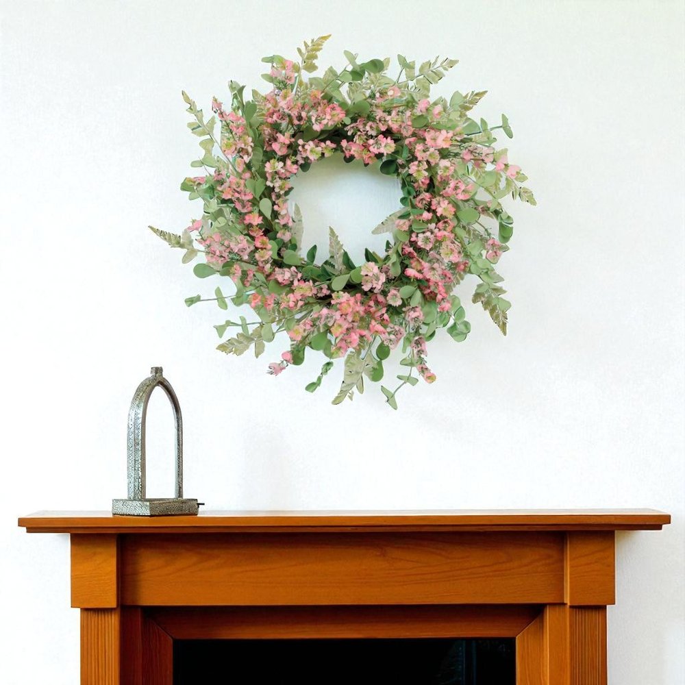 18" Pink And Green Mixed Assortment Artificial Wreath