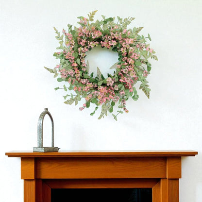 18" Pink And Green Mixed Assortment Artificial Wreath