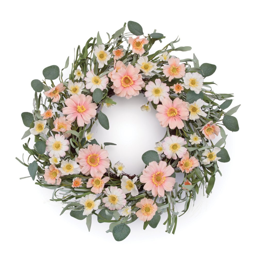 21" Pink And Green Maple Artificial Wreath