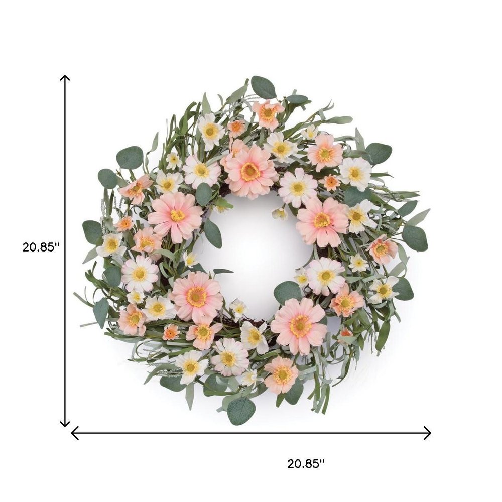 21" Pink And Green Maple Artificial Wreath