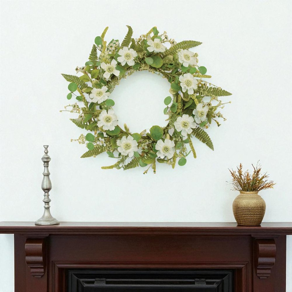 22" White And Green Mixed Assortment Artificial Wreath