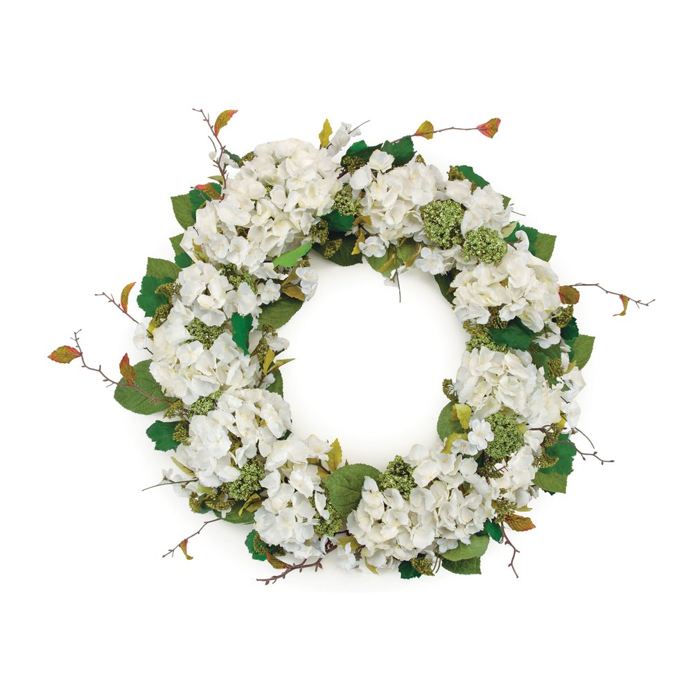 36" White And Green Hydrangea Artificial Wreath