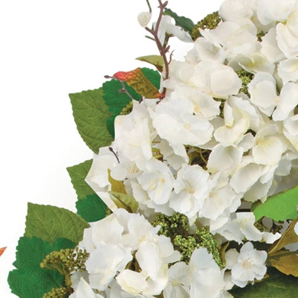 36" White And Green Hydrangea Artificial Wreath