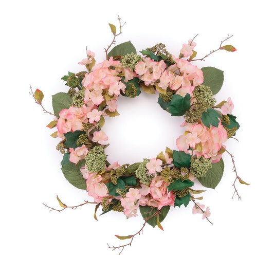 35" Pink And Green Hydrangea Artificial Wreath