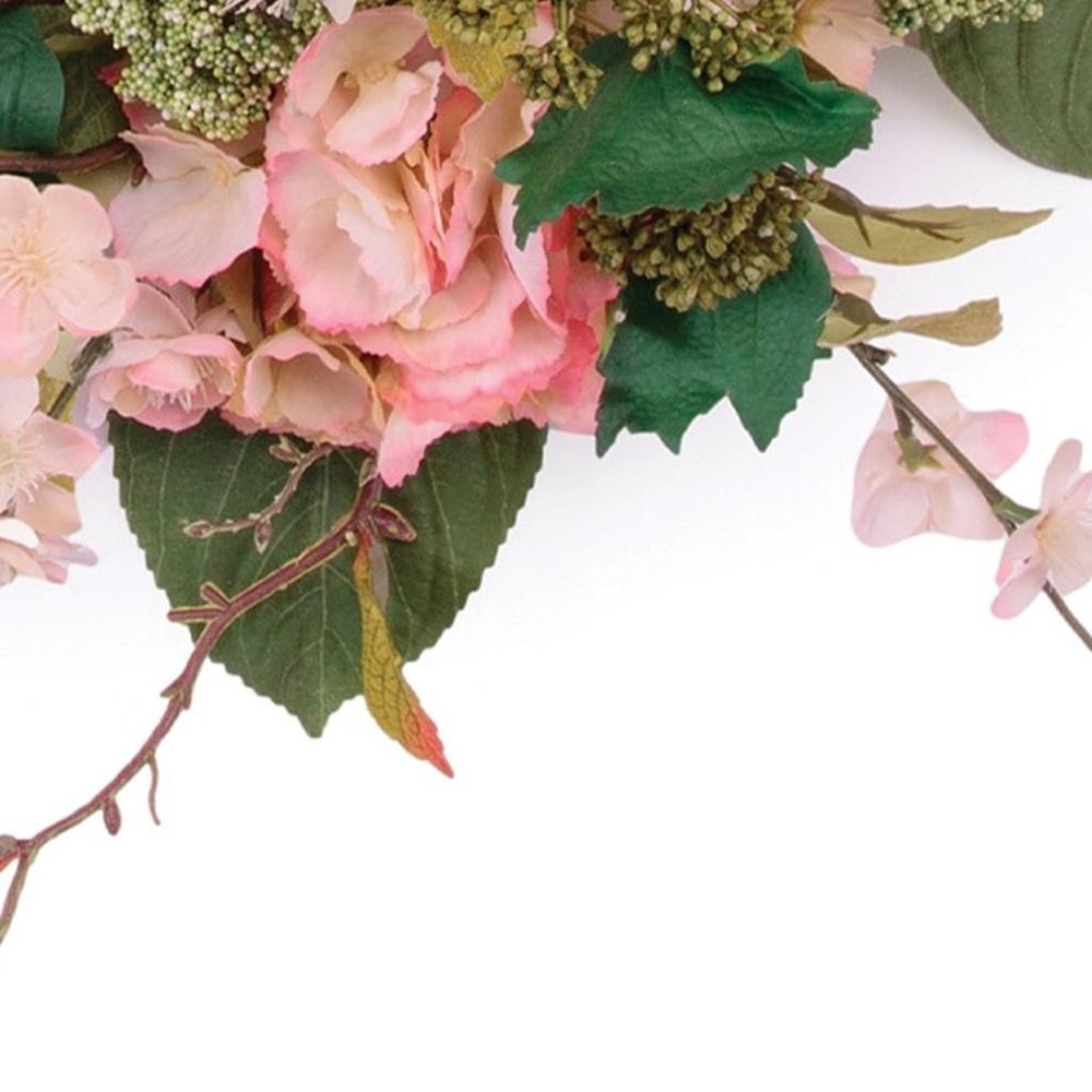 35" Pink And Green Hydrangea Artificial Wreath