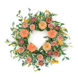 26" Green Orange And Pink Daisy Artificial Wreath