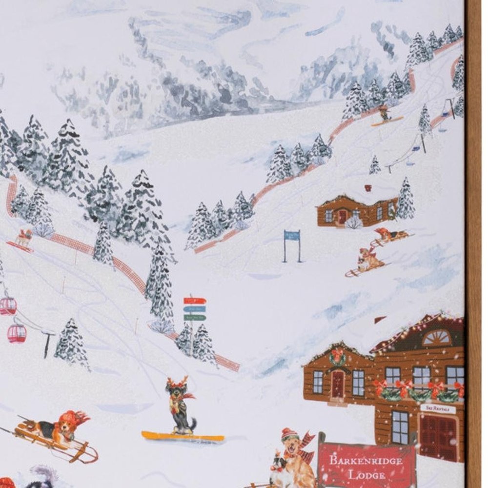 Dog Ski Resort Brown Framed Wall Art
