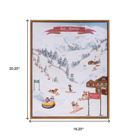 Dog Ski Resort Brown Framed Wall Art