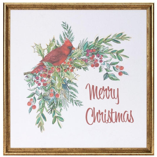 Merry Christmas Cardinal Gold Framed Wall Art