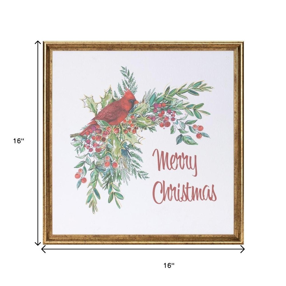 Merry Christmas Cardinal Gold Framed Wall Art