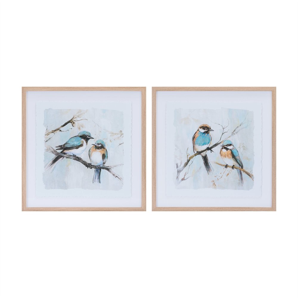 Set Of Two Bird Duo on Branches Brown Framed Wall Art