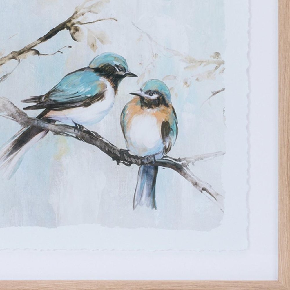 Set Of Two Bird Duo on Branches Brown Framed Wall Art