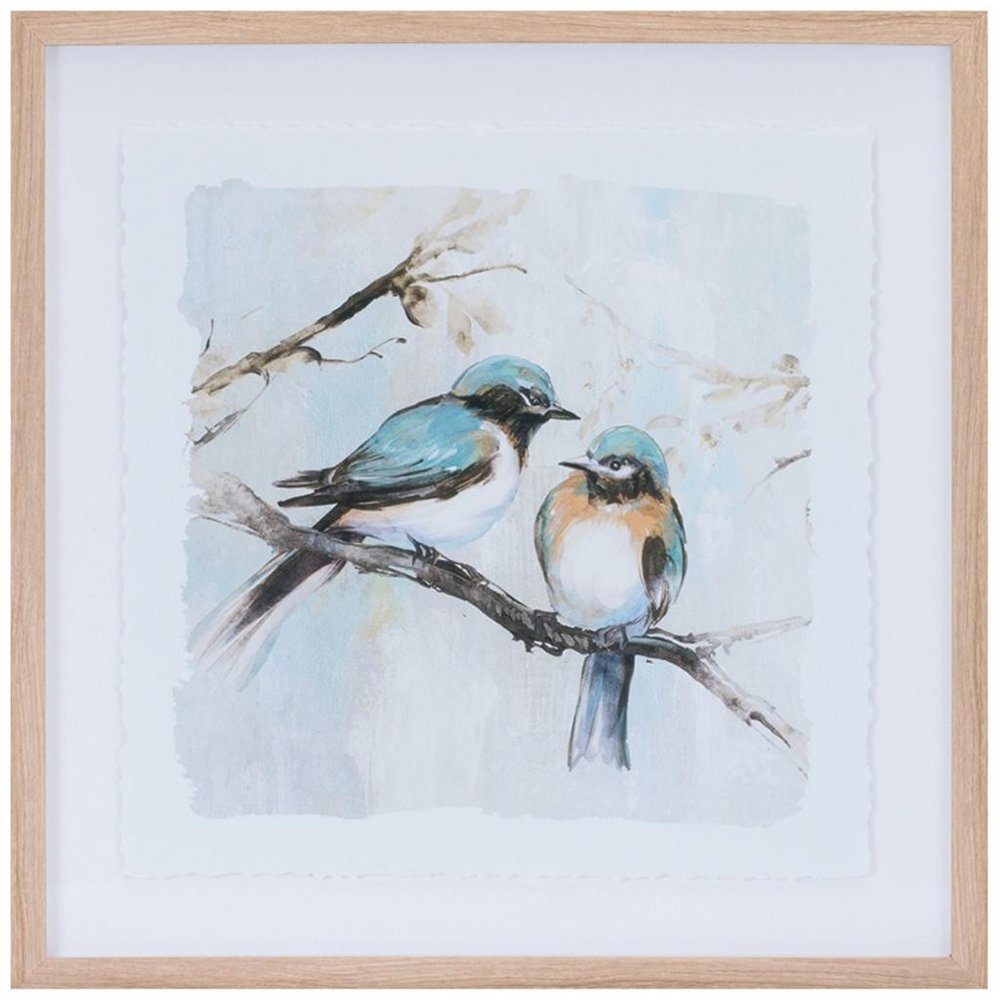 Set Of Two Bird Duo on Branches Brown Framed Wall Art
