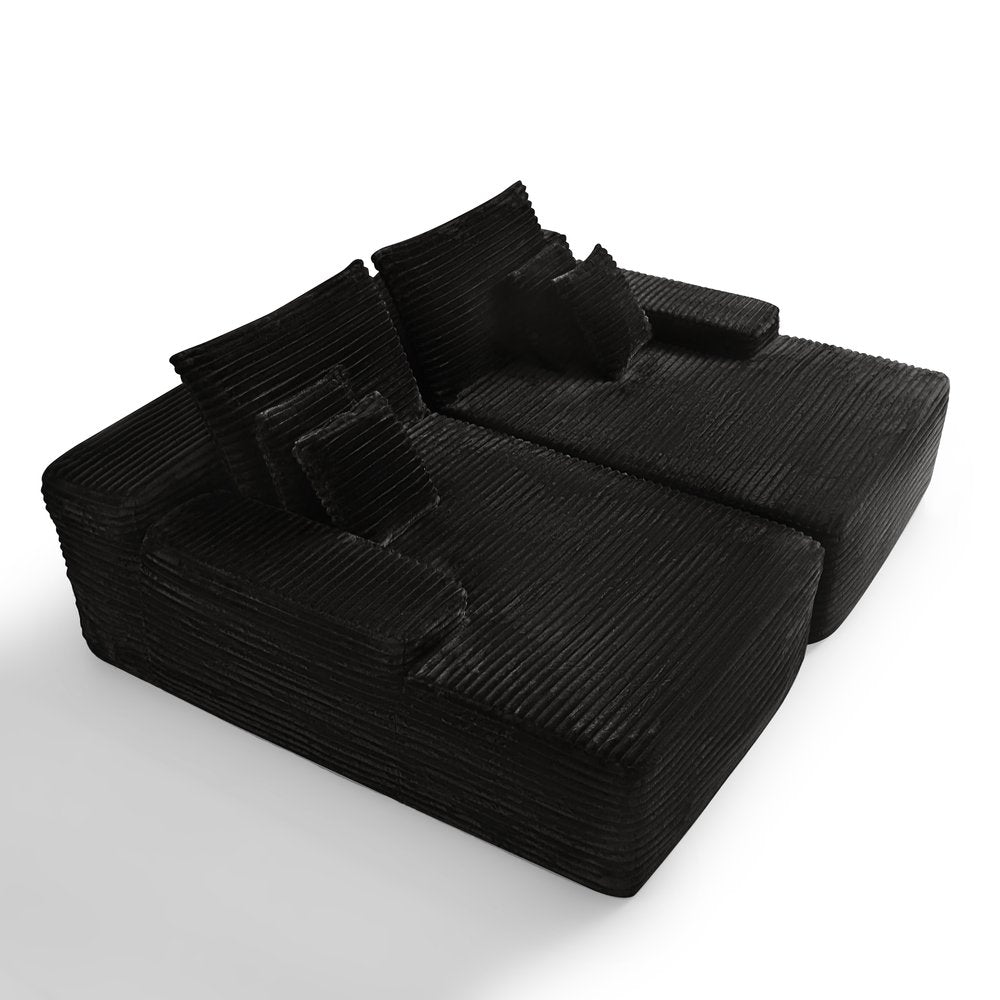 82" Black Corduroy Modular Sofa Chaise And Toss Pillows