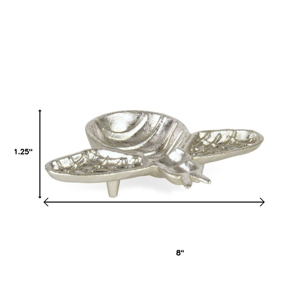 8" Silver Cast Iron Bumble Bee Trinket Tray