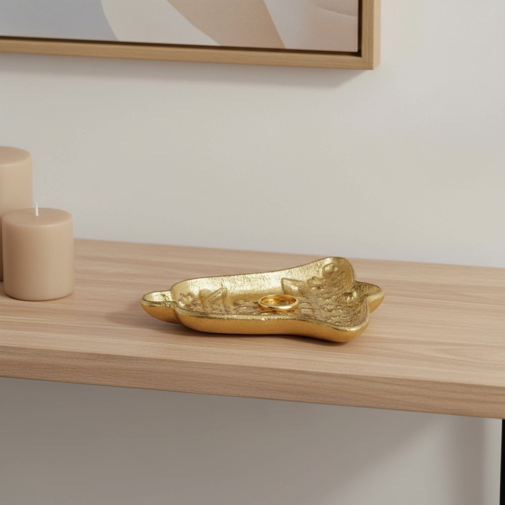 5" Gold Cast Iron Christmas Bell Trinket Tray