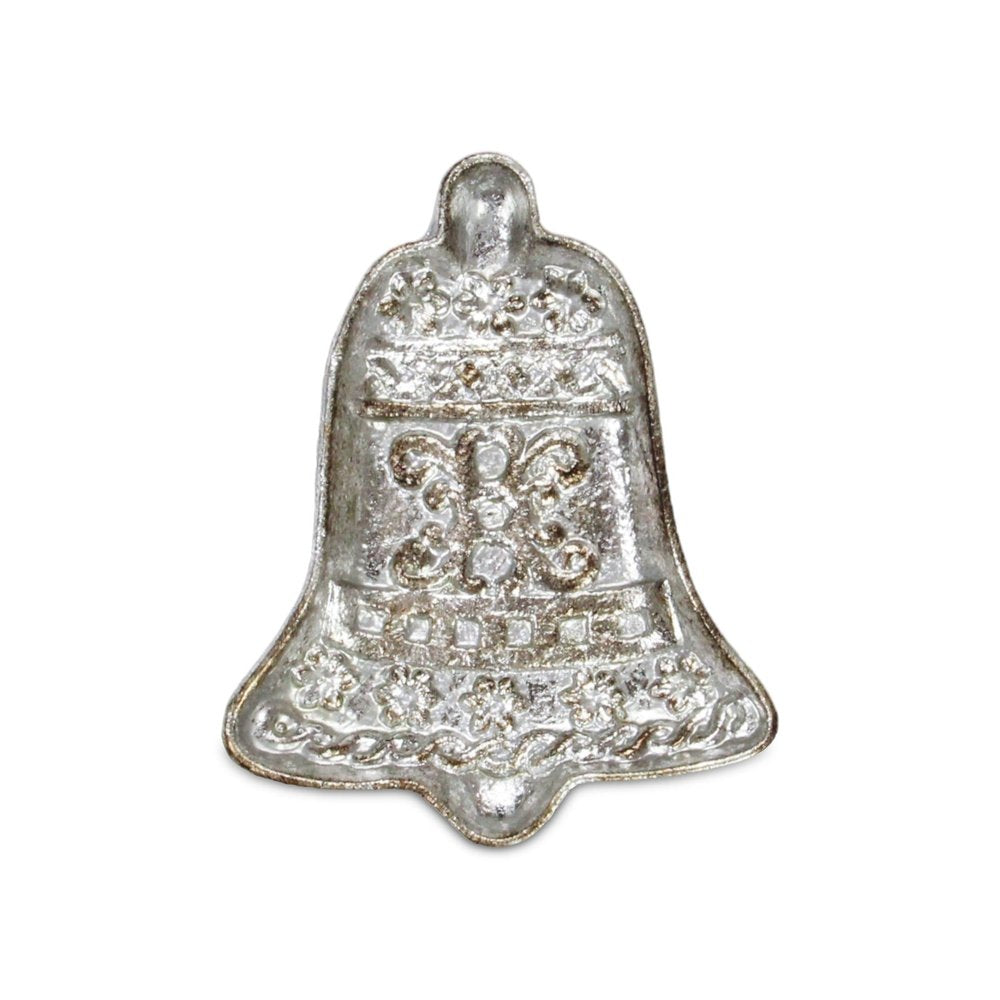 5" Silver Cast Iron Christmas Bell Trinket Tray