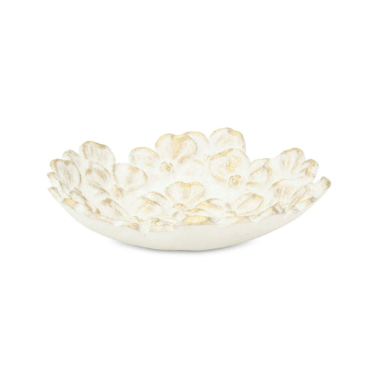 7" White And Gold Cast Iron Flower Round Trinket Tray