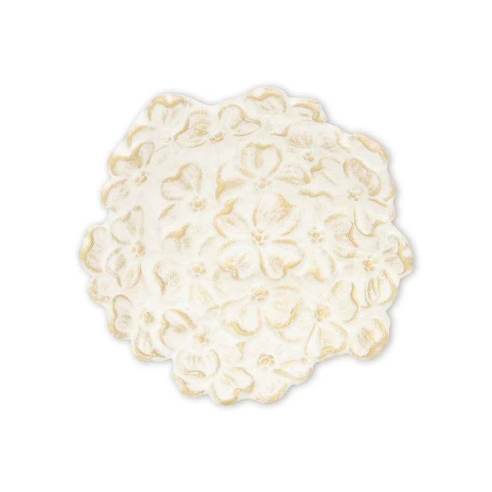 7" White And Gold Cast Iron Flower Round Trinket Tray