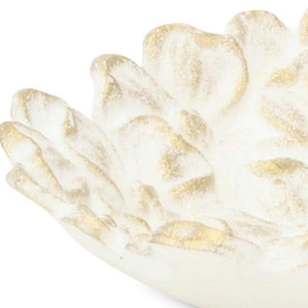 7" White And Gold Cast Iron Flower Round Trinket Tray