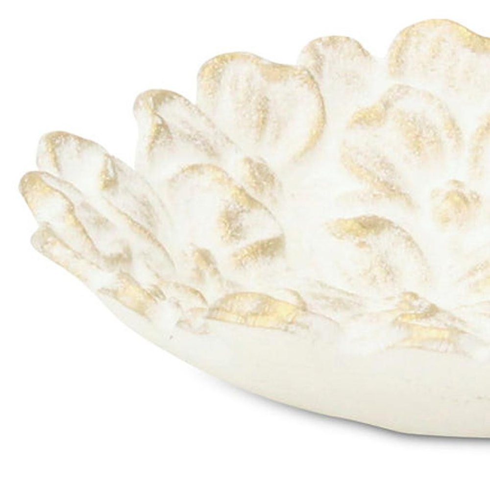 7" White And Gold Cast Iron Flower Round Trinket Tray