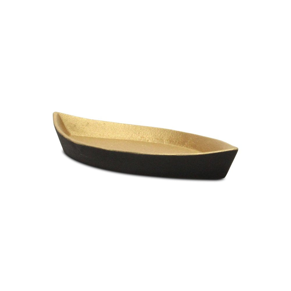 10" Black And Gold Cast Iron Oval Boat Shaped Tray