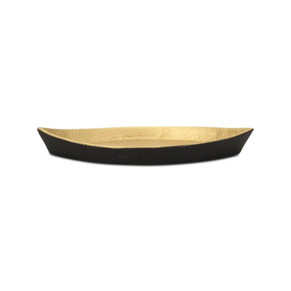 10" Black And Gold Cast Iron Oval Boat Shaped Tray
