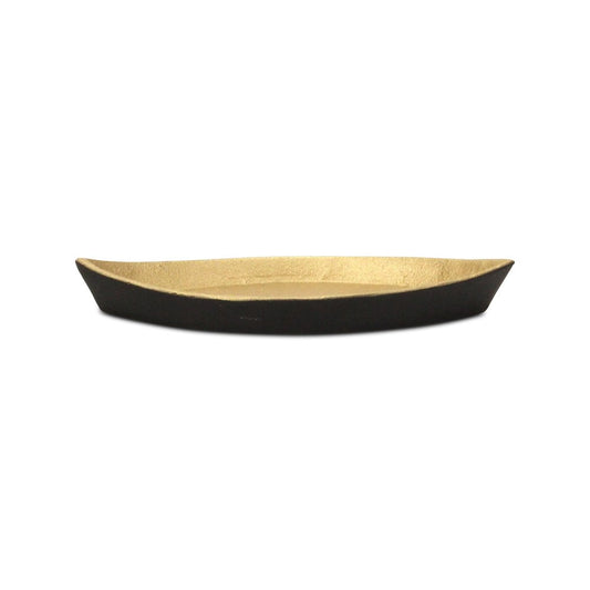 10" Black And Gold Cast Iron Oval Boat Shaped Tray